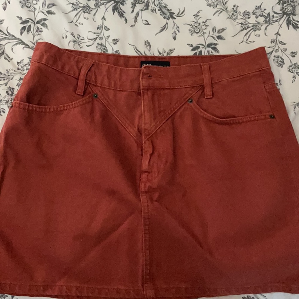 Zara pumpkin spice skirt large orange rustic red free people urban outfitters